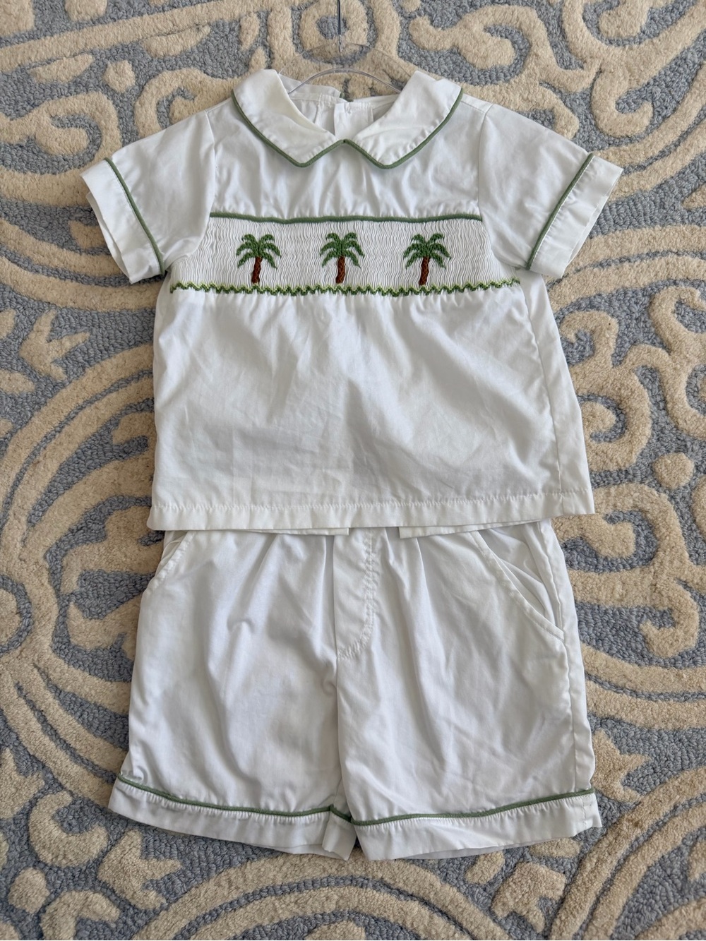White Palm-Embroidered Kids Matching Set